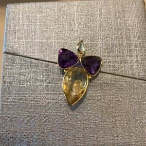 14K Solid Yellow Gold Amethyst Citrine Pendant